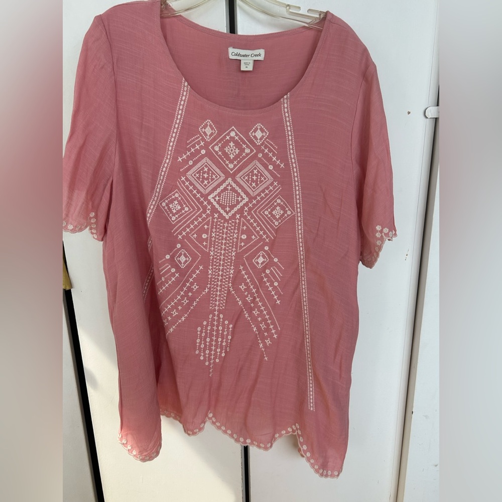 Coldwater Creek Rose Blouse with White Embroidery